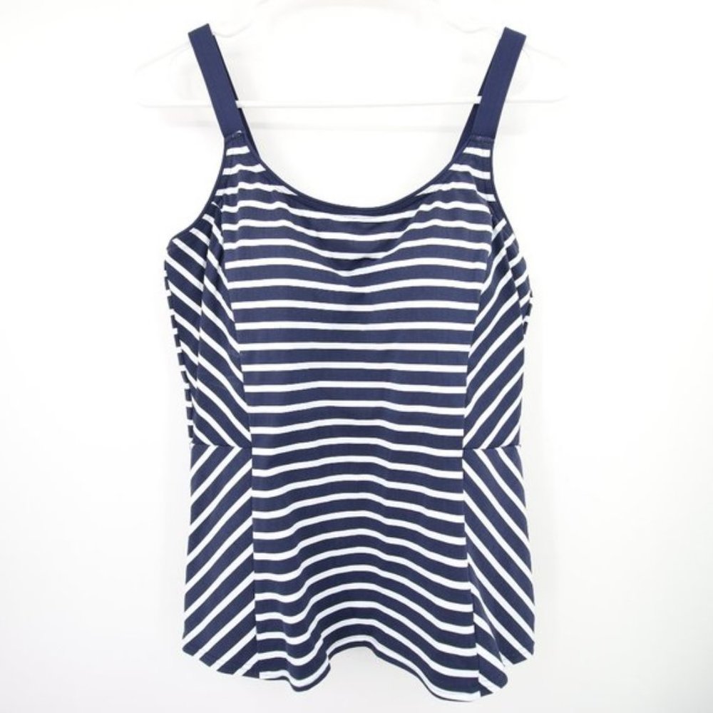 NWOT Lands End Navy Blue White Babydoll Style Striped Pattern Swim Tankini Top T